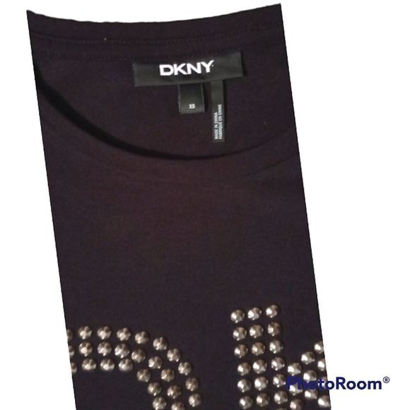 DKNY Logo Black Studded T-Shirt - Picture 3 of 3